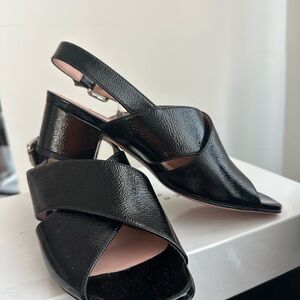 Women's Black Patent Slingback Block Heel Sandals